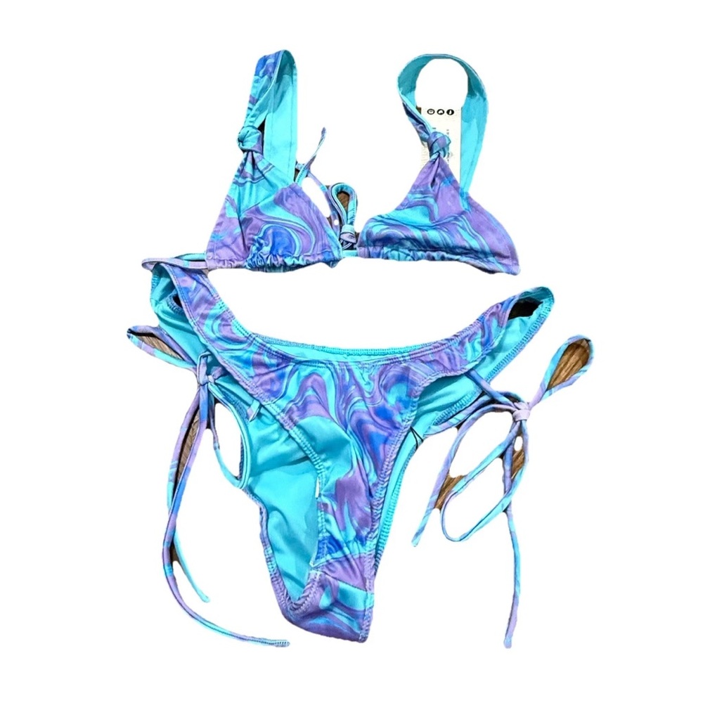 ☀️ $5 sale Boohoo Marble Bikini Turquoise purple Top Size 6 Bottom Size 8
